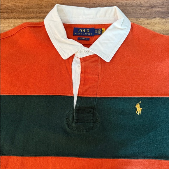 Polo by Ralph Lauren Orange and Green Striped Rugby XXL - Picture 3 of 4